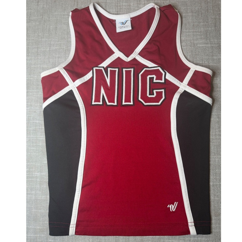 Varsity‎ Spirit Kids Cheerleading Uniform Shell Top Red Black NIC V-Neck